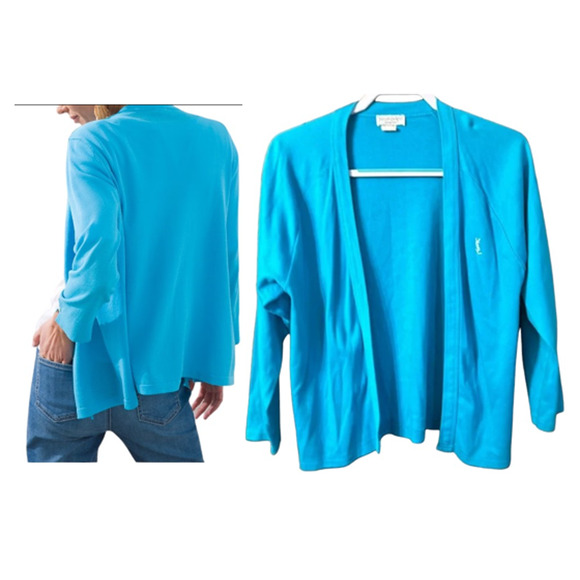 Yves St Laurent Cardigan AQUA TEAL BLUE Vintage Luxury Activewear Open AUTHENTIC - Picture 1 of 8